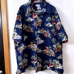 VINTAGE Pierre Cardin Men Button Up Shirt 3XLT Floral Hawaiian Cotton